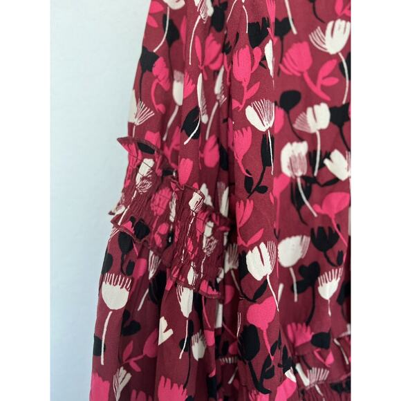 CABI Poppy Floral Blouse Sz M Ruffle Split Neck Balloon Sleeves Ruche Waist Boho - Picture 9 of 12